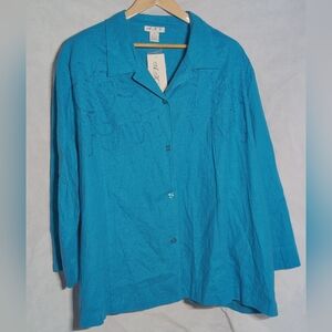 Vintage A.K.C. Women's Blue Linen Shirt Sz 5X Ricrac Detail NWT